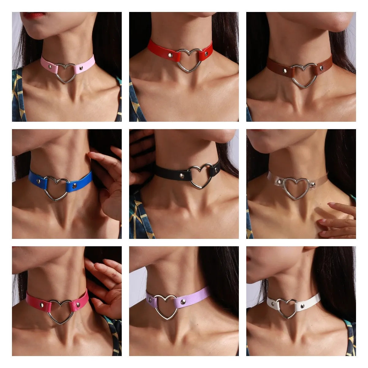 Punk Heart Shape Pu Leather  Choker