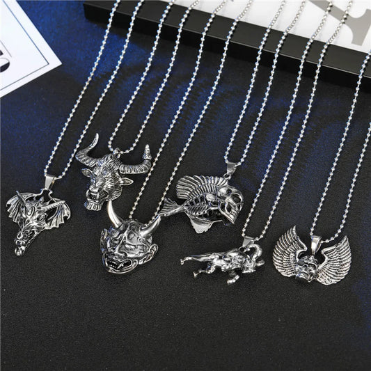 Personalized Men'S Necklace Punk Hip Hop Skull Wings Goat Animal Pendant Alloy Necklace