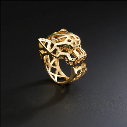 Punk Hollow Leopard Print Adjustable Opening Copper Micro Inlaid Zircon Ring