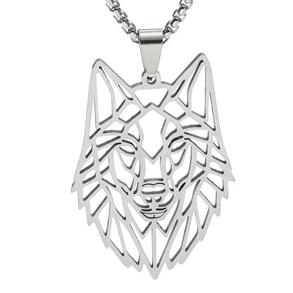 Punk Hollow Wolf Head Stainless Steel Necklace