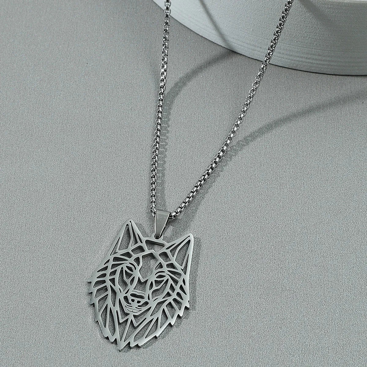 Punk Hollow Wolf Head Stainless Steel Necklace