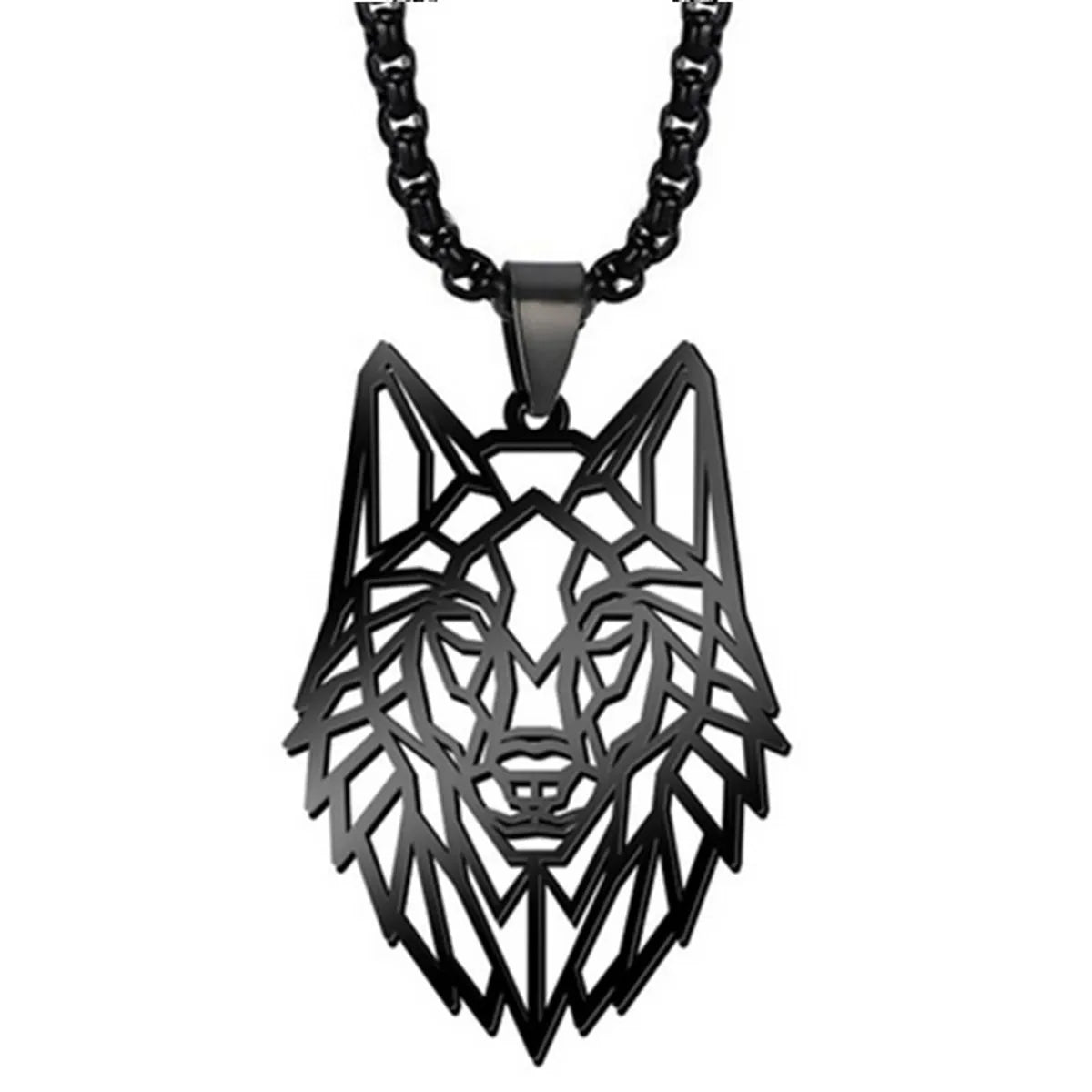 Punk Hollow Wolf Head Stainless Steel Necklace