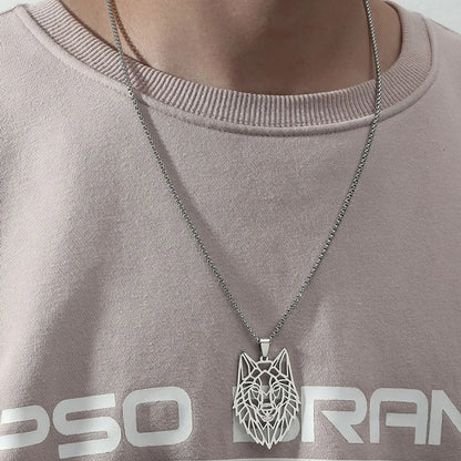 Punk Hollow Wolf Head Stainless Steel Necklace