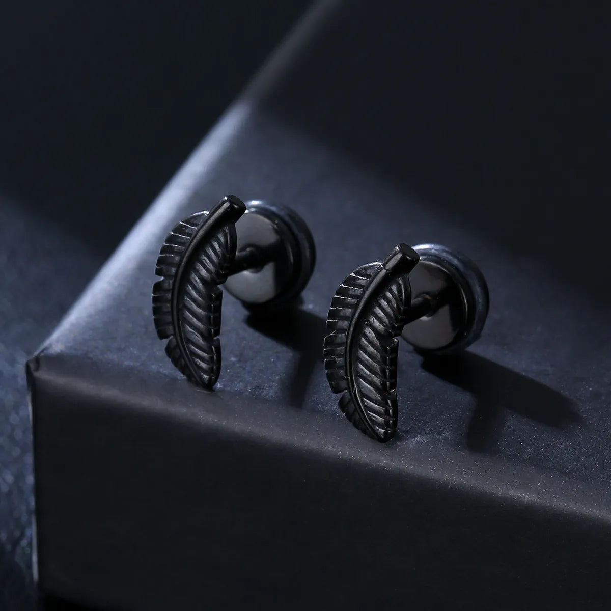 Punk Leaf Stainless Steel Plating Ear Studs 1 Pair