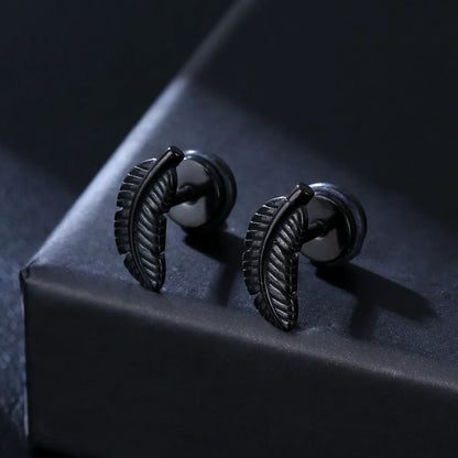 Punk Leaf Stainless Steel Plating Ear Studs 1 Pair