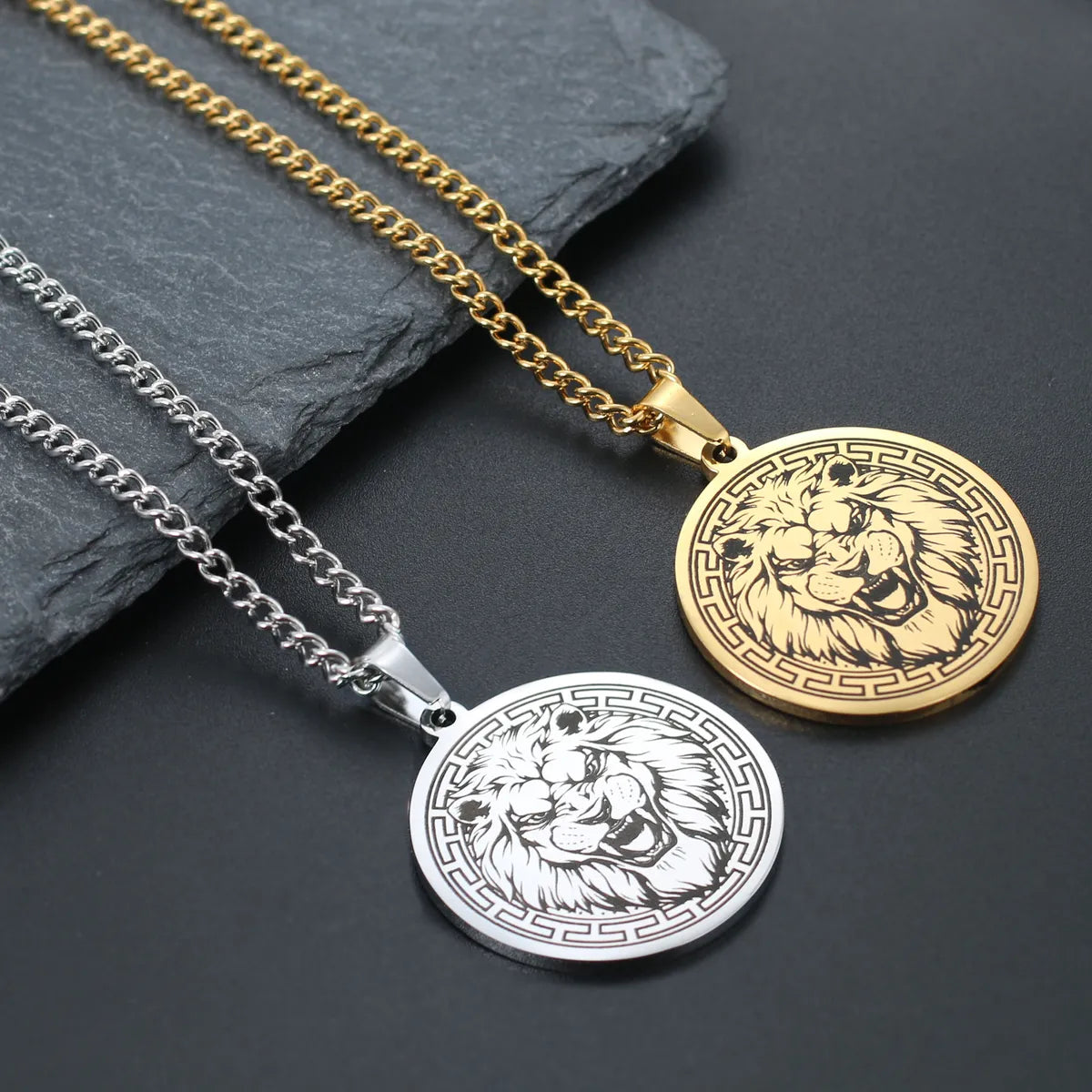 Punk Lion Wolf Tiger Stainless Steel Plating Men'S Pendant Necklace