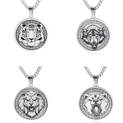 Punk Lion Wolf Tiger Stainless Steel Plating Men'S Pendant Necklace