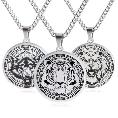 Punk Lion Wolf Tiger Stainless Steel Plating Men'S Pendant Necklace