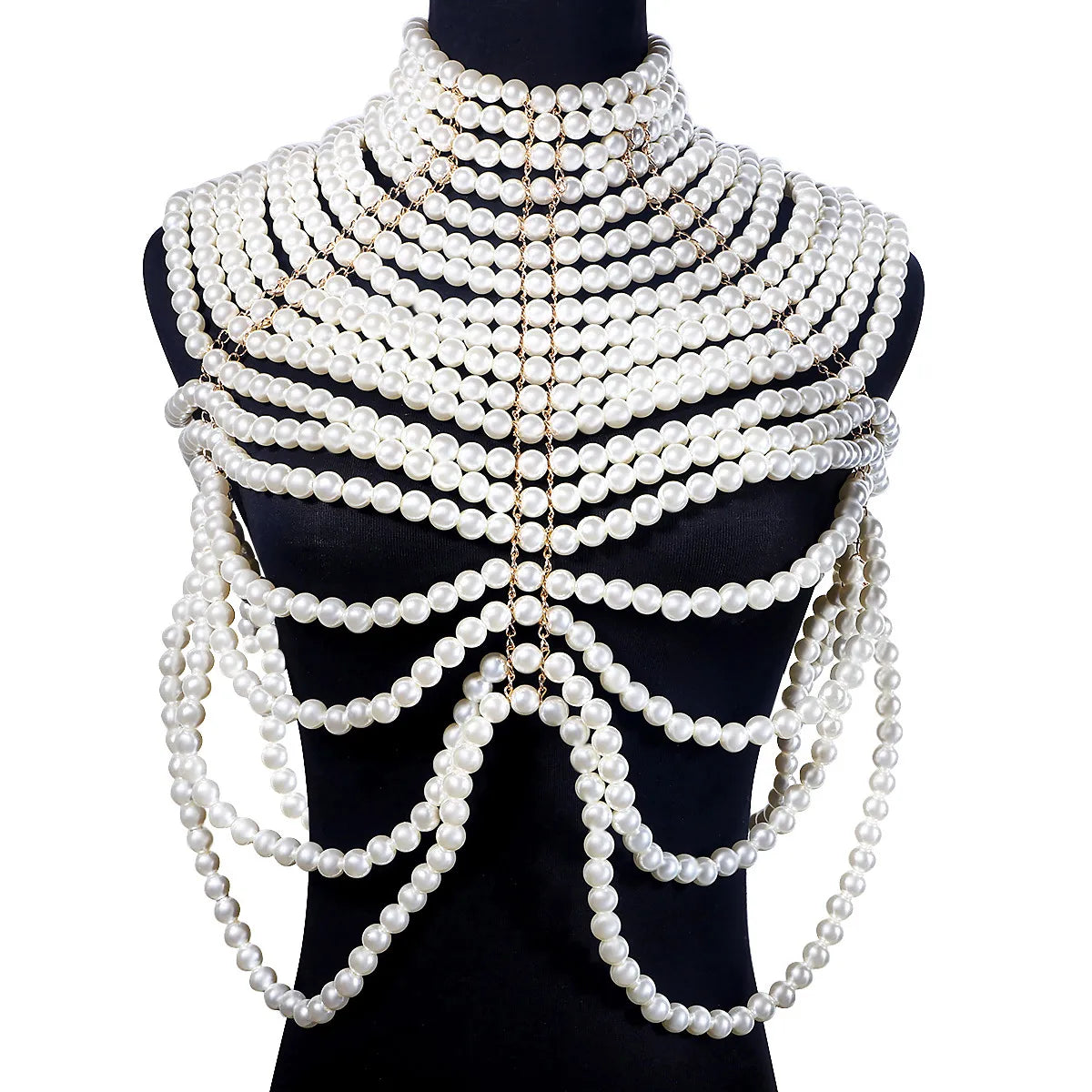 Punk Pearl Body Chain Multi-Layer Resin Bra Chain Sexy Bikini Decoration Necklace