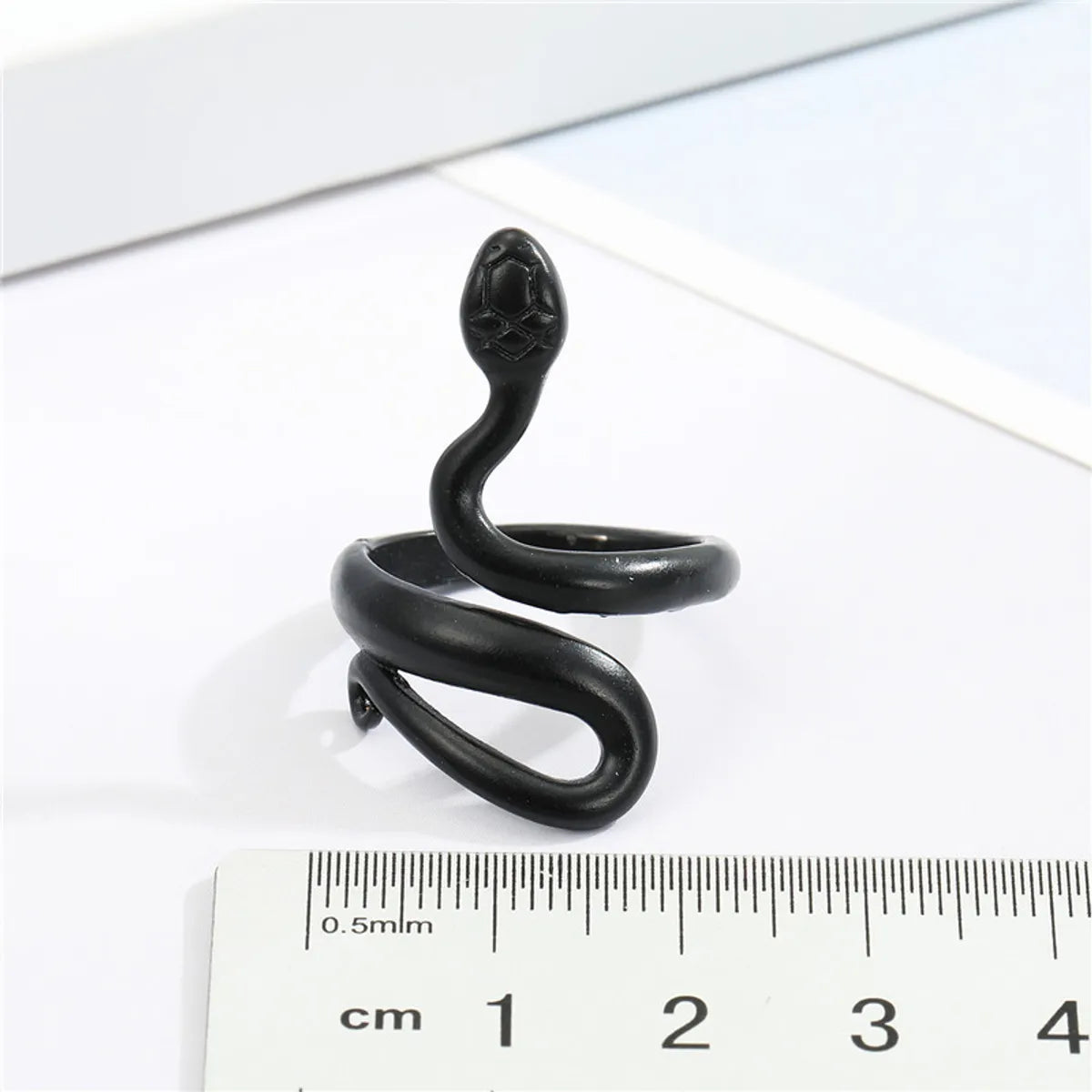 Punk Personality Black Frosted Snake Ring Opening Adjustable Curved Snake Animal Ring Cross-Border Jewelry