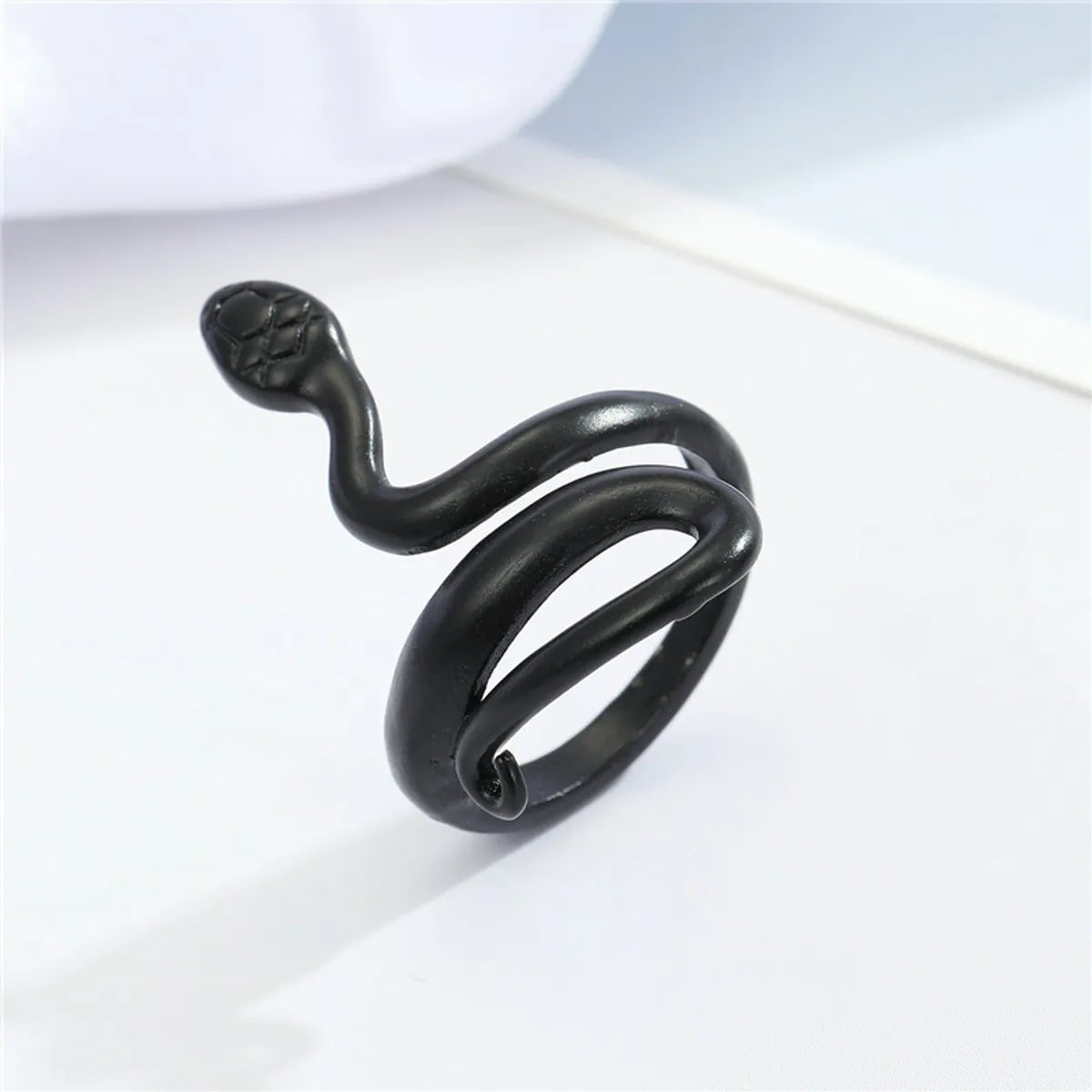 Punk Personality Black Frosted Snake Ring Opening Adjustable Curved Snake Animal Ring Cross-Border Jewelry