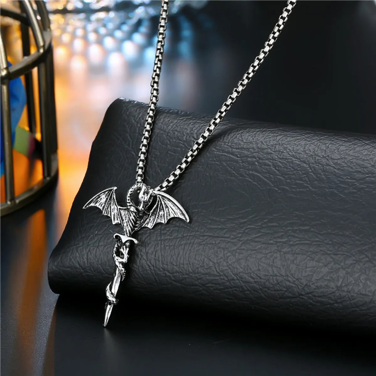 European Punk Vintage Skull Rose Cross Pendant Necklace Men And Women Ancient Silver Gemstone Necklace