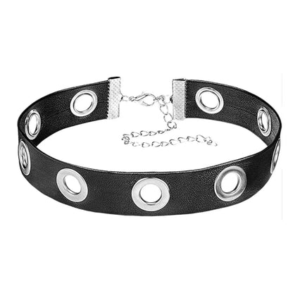 Punk Round Pu Leather Alloy Hollow Out Women'S Choker