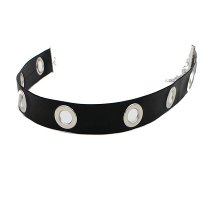 Punk Round Pu Leather Alloy Hollow Out Women'S Choker