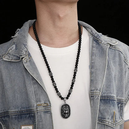 Punk Round Titanium Steel Beaded Men'S Pendant Necklace