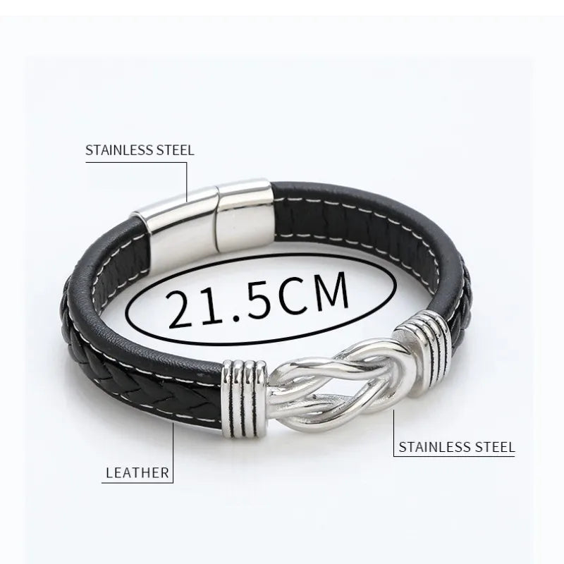 Punk Simple Style Knot Stainless Steel Pu Leather Men'S Bangle