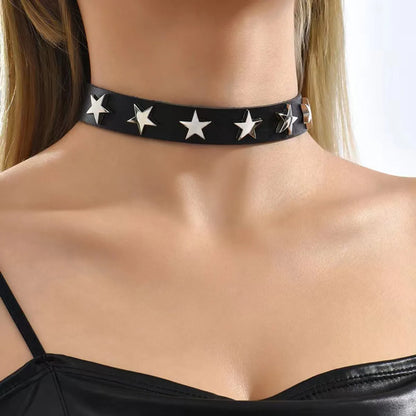 Punk Simple Style Pentagram Pu Leather Ferroalloy Women's Choker