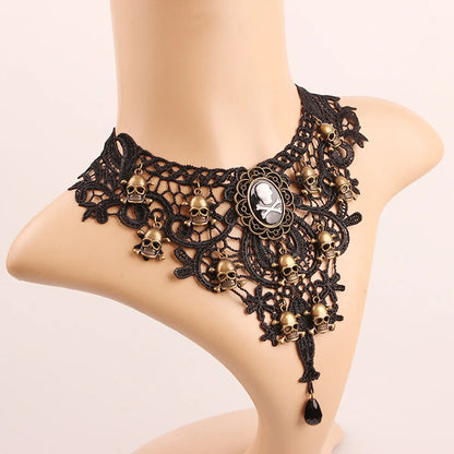 Punk Skull Alloy Lace Halloween Women's Choker