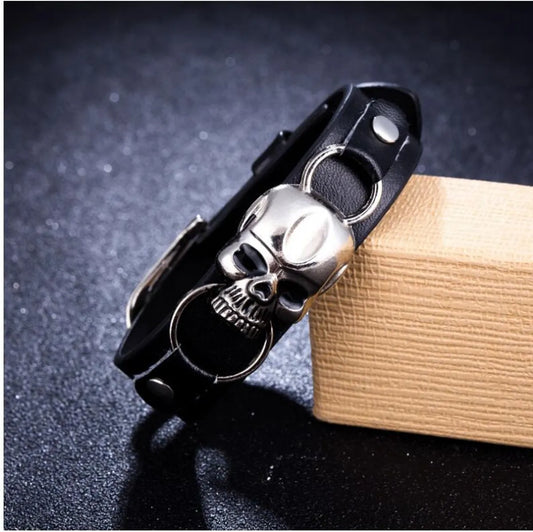 Punk Skull Pu Leather Alloy Bracelets 1 Piece