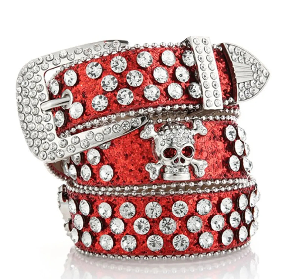 Punk Skull Pu Leather Alloy Inlay Rhinestones Women'S Leather Belts