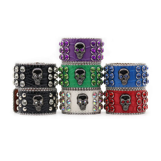 Punk Skull Pu Leather Inlay Rhinestones Unisex Bracelets