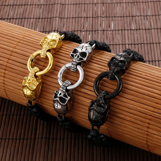 Punk Skull Stainless Steel Rope Plating 18K Gold Plated Men'S Bracelets