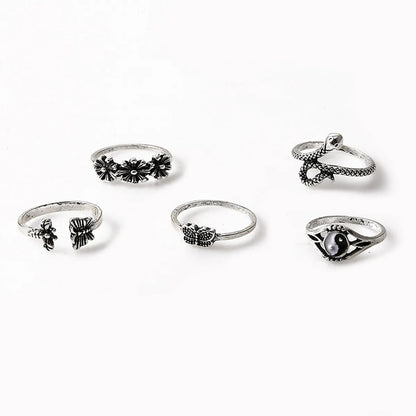 Punk Snake Alloy Plating Artificial Gemstones Rings 5 Pieces