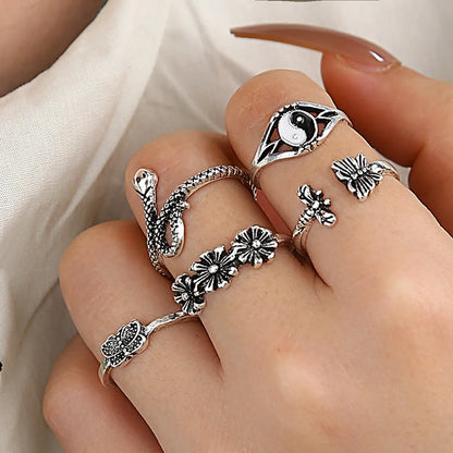 Punk Snake Alloy Plating Artificial Gemstones Rings 5 Pieces