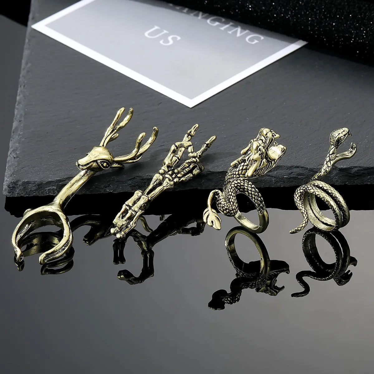 Punk Snake Deer Dragon Alloy Plating Open Ring 1 Piece