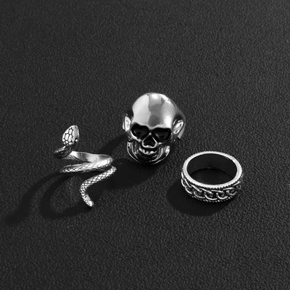 Punk Snake Skull Alloy Plating Rings 3 Piece Set