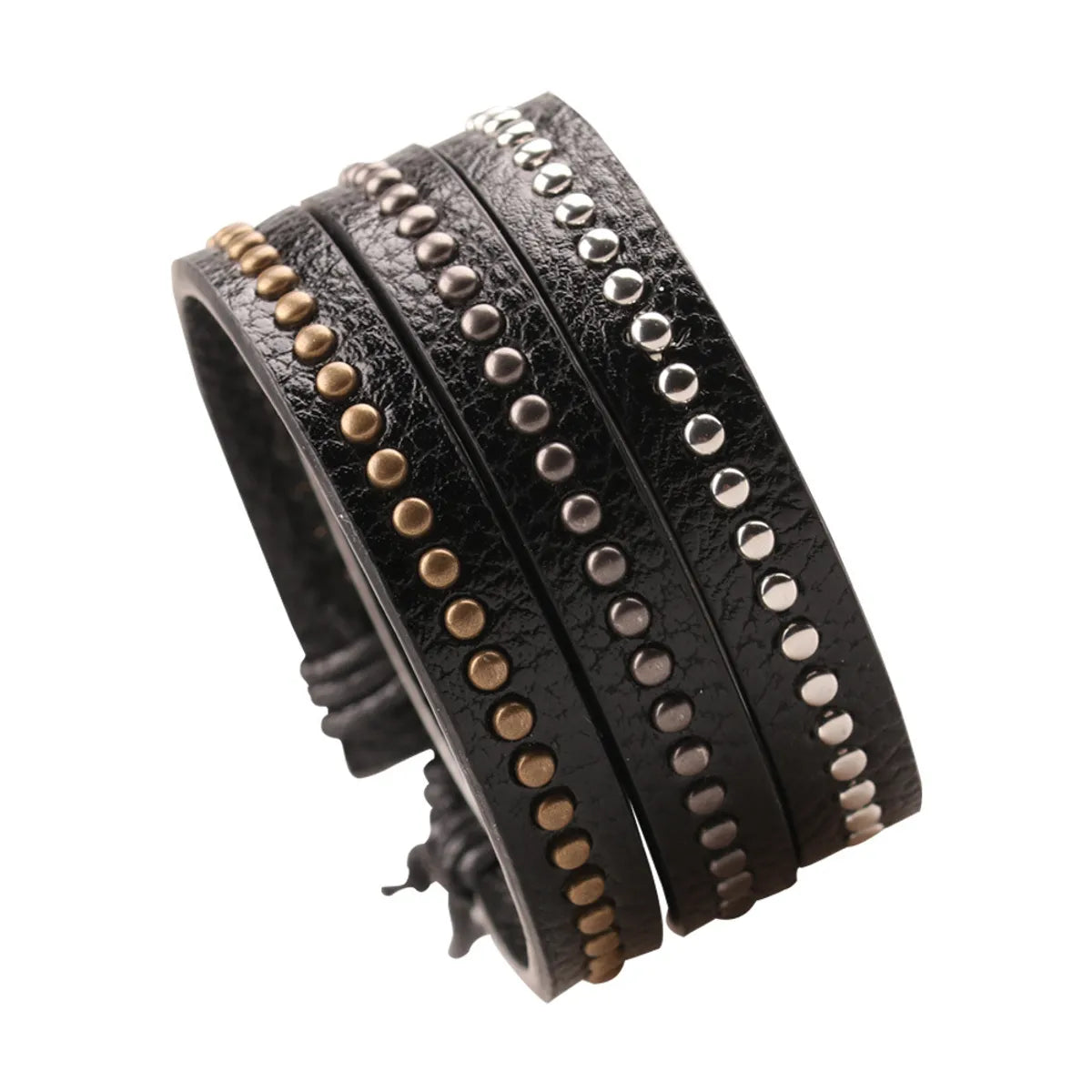 Punk Solid Color Pu Leather Men'S Bangle