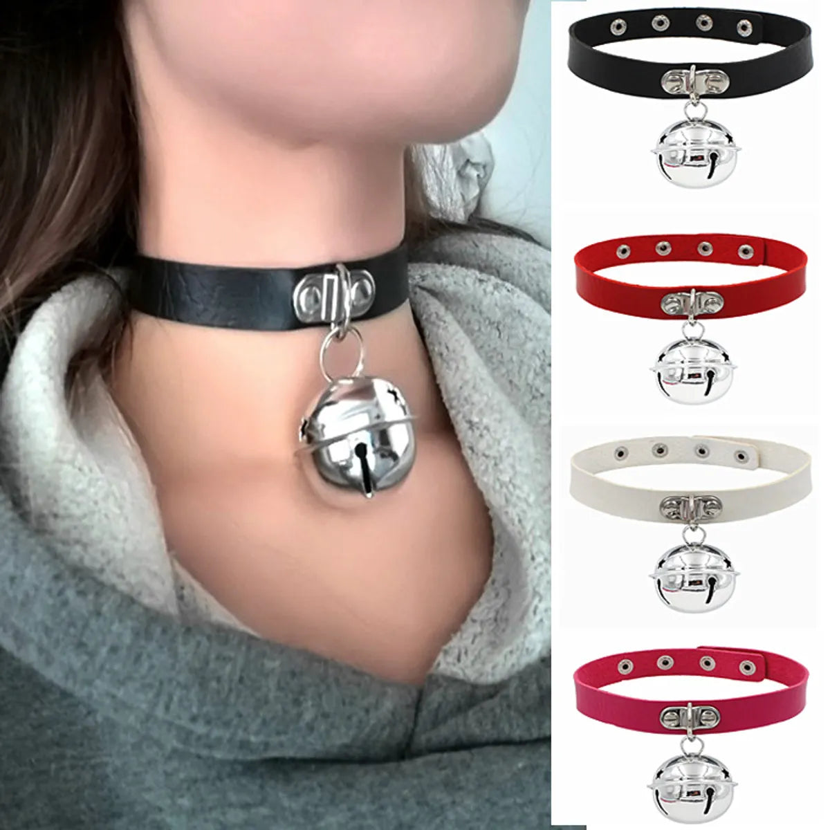 Punk Solid Color Pu Leather Patchwork Women's Choker