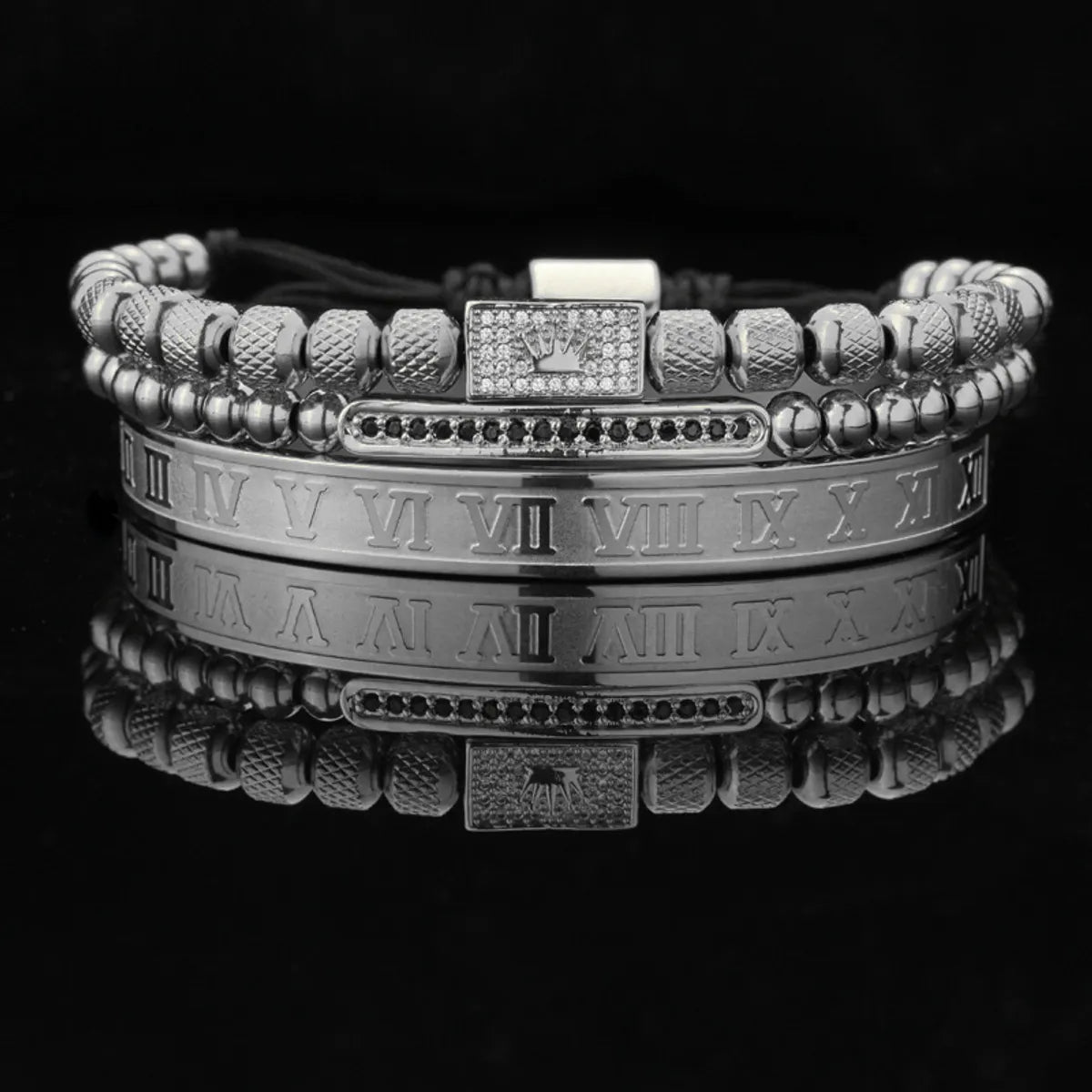 Punk Solid Color Stainless Steel Inlay Zircon Bracelets 1 Piece