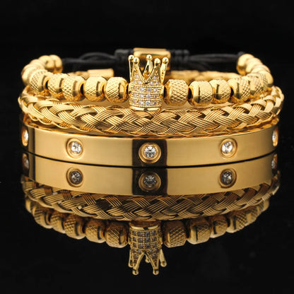 Punk Solid Color Stainless Steel Inlay Zircon Bracelets 1 Piece