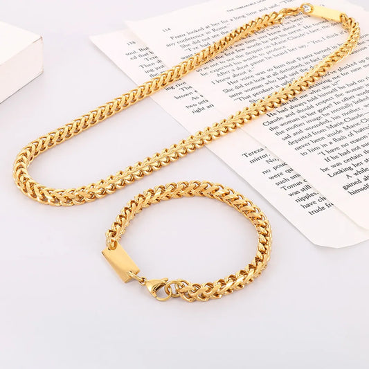 Punk Solid Color Titanium Steel Plating Chain Bracelets Necklace