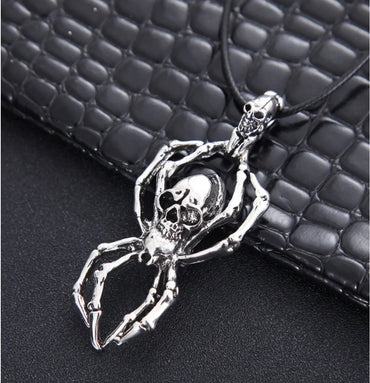 Punk Spider Skull Alloy Wax Rope Plating Men'S Pendant Necklace