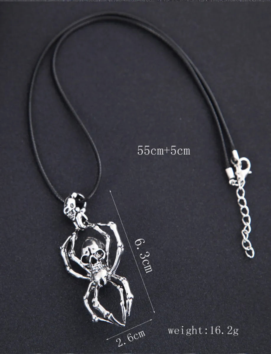 Punk Spider Skull Alloy Wax Rope Plating Men'S Pendant Necklace