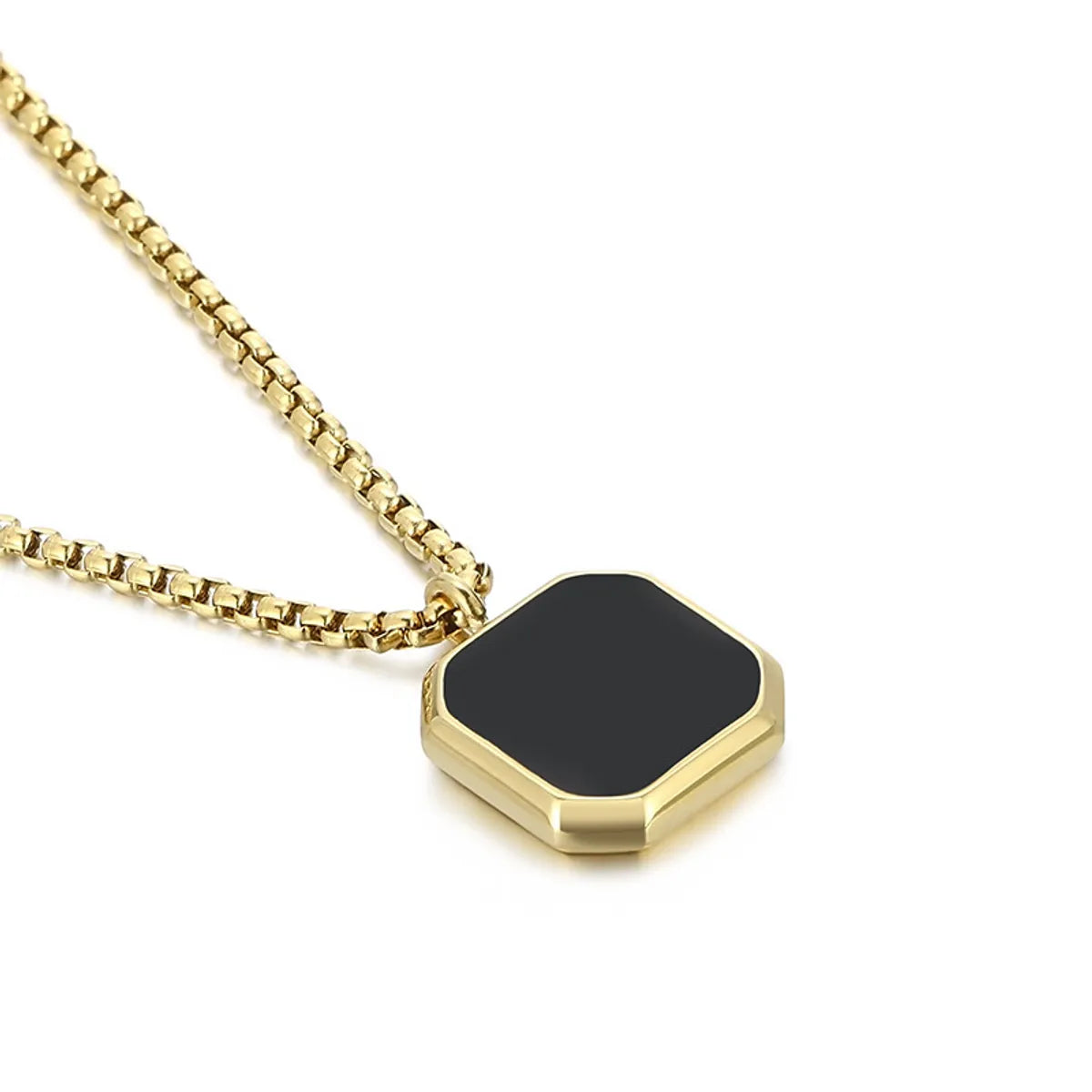 Wholesale Jewelry Punk Square Stainless Steel Titanium Steel 18K Gold Plated Epoxy Pendant Necklace Long Necklace