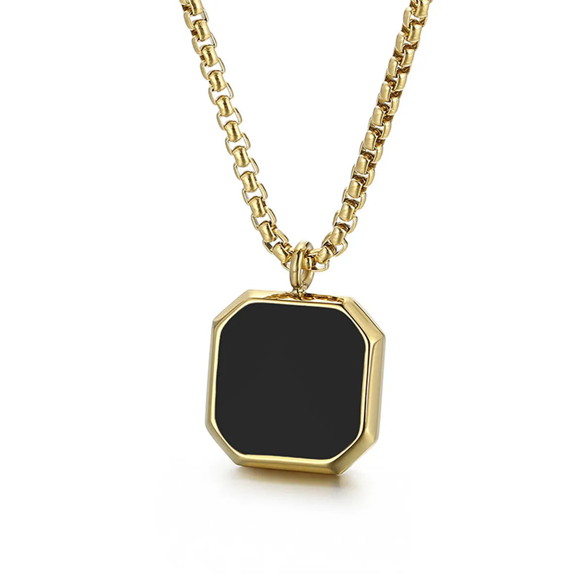 Wholesale Jewelry Punk Square Stainless Steel Titanium Steel 18K Gold Plated Epoxy Pendant Necklace Long Necklace