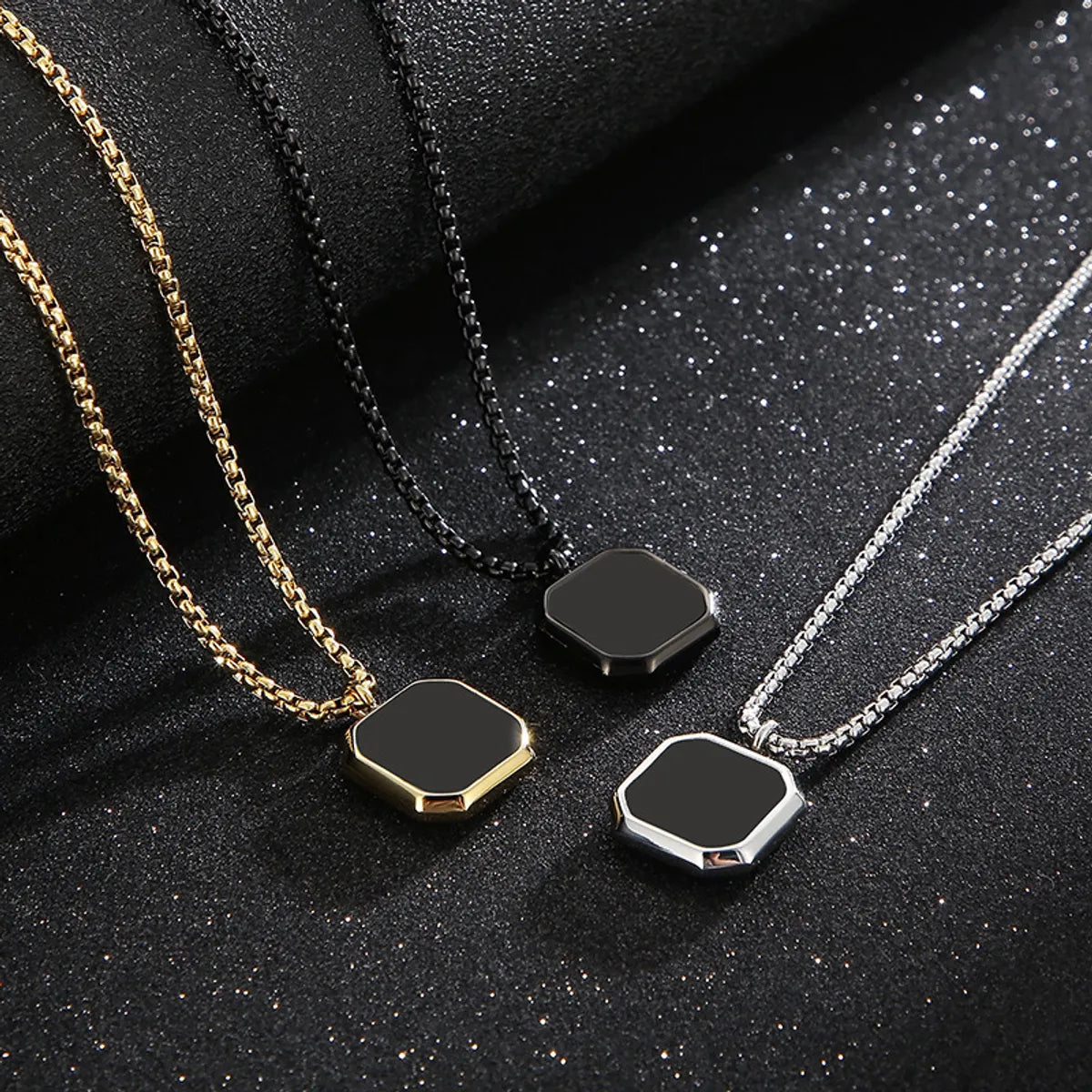 Wholesale Jewelry Punk Square Stainless Steel Titanium Steel 18K Gold Plated Epoxy Pendant Necklace Long Necklace