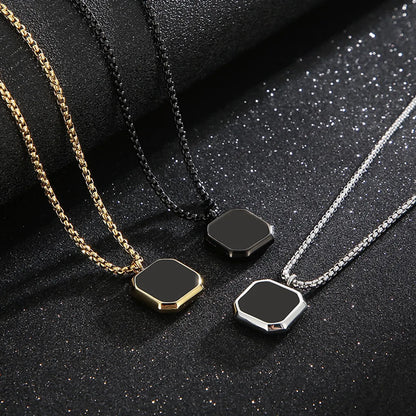 Wholesale Jewelry Punk Square Stainless Steel Titanium Steel 18K Gold Plated Epoxy Pendant Necklace Long Necklace