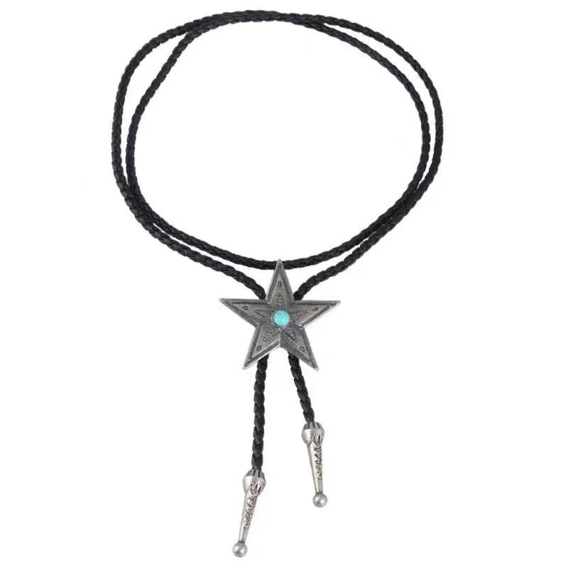 Punk Star Alloy Leather Rope Inlay Turquoise Women'S Layered Necklaces