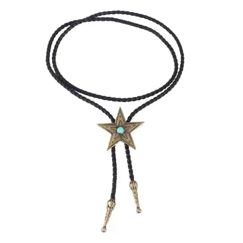 Punk Star Alloy Leather Rope Inlay Turquoise Women'S Layered Necklaces