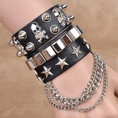 Punk Star Skull Ccb Pu Leather Wholesale Wristband