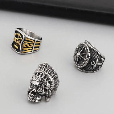 Punk Star Skull Titanium Steel Plating Men'S Rings