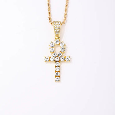 Punk Streetwear Cross 304 Stainless Steel Copper Plating Inlay Rhinestones Unisex Pendant Necklace