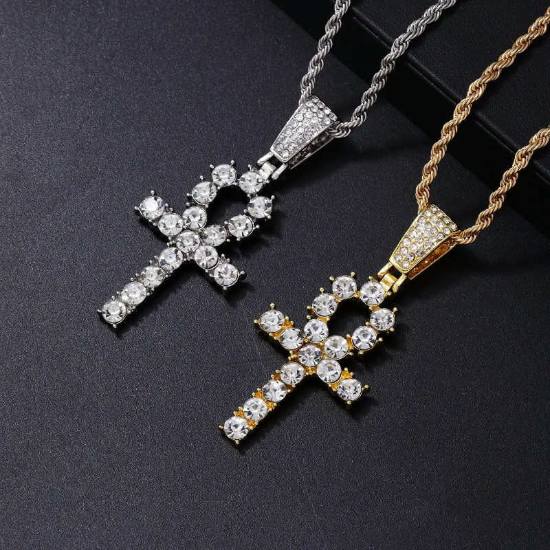 Punk Streetwear Cross 304 Stainless Steel Copper Plating Inlay Rhinestones Unisex Pendant Necklace