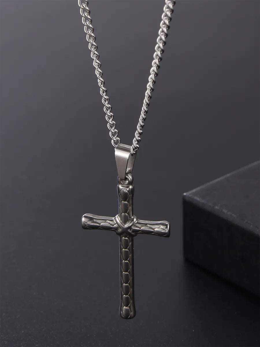 Punk Streetwear Cross Stainless Steel Pendant Necklace