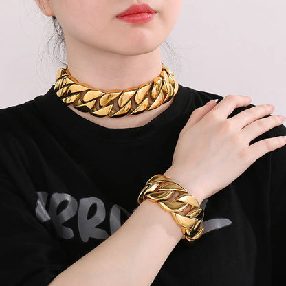 Punk Streetwear Solid Color Stainless Steel Plating 18k Gold Plated Bracelets Necklace