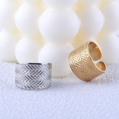 Punk Stripe Solid Color Titanium Steel Plating Open Ring